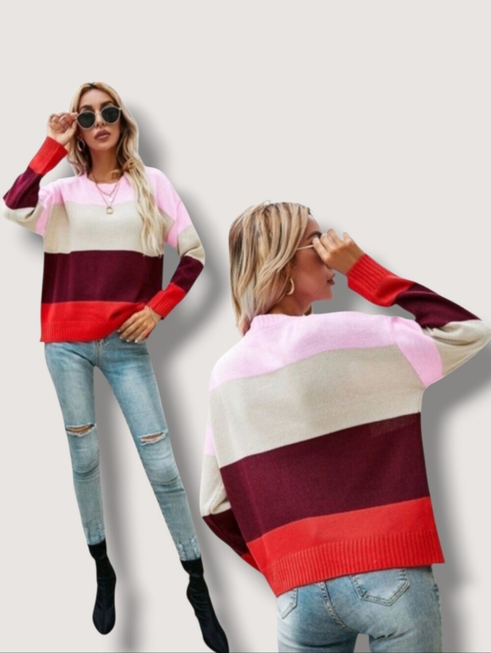 SHEIN Women's Multicolor Striped Pattern Oversized Knit Sweater